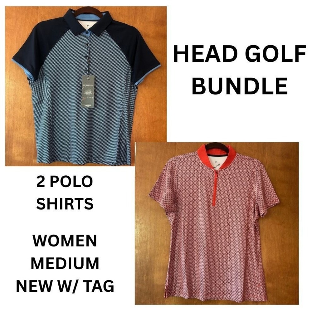 Head Golf 2pc Bundle Polo Shirts Agnes Blue Mandarin Red Women Medium NWT Sporty